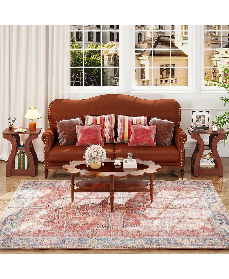 Gouun Set of 2 3-Tier End Tables with Charging Station and Open Shelves