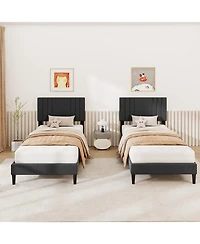 Sugift Bed Frame with Tufted Headboard and Wooden Slat Support