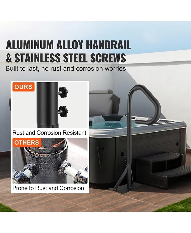 Sugift Hot Tub Handrail, 360 Rotatable, Adjustable Height for Spa and Poolside Use