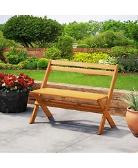Sugift Two Person Acacia Wood Patio Garden Bench with High Capacity