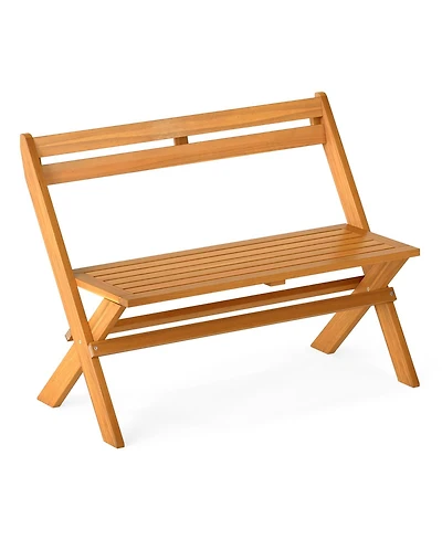 Sugift Two Person Acacia Wood Patio Garden Bench with High Capacity