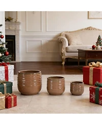 Clihome Handmade Ceramic Planter Set of 3 - All-Weather Deep