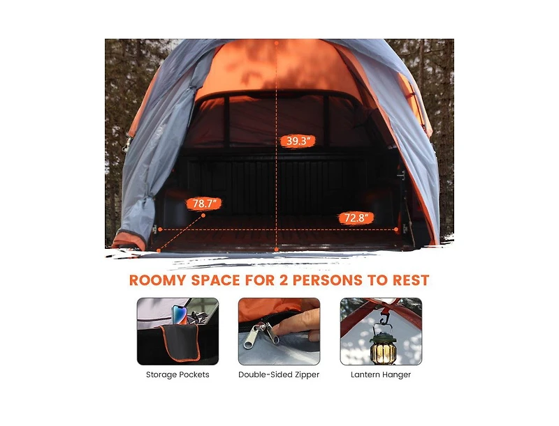 Lucky One 2 Person Portable Pickup Truck Tent with Carry Bag, Waterproof Camping Tent