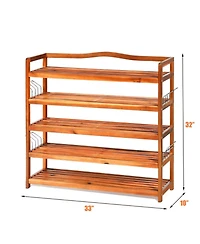 Gouun 5-Tier Acacia Wood Shoe Rack with Side Hooks Holding 12-18 Pairs