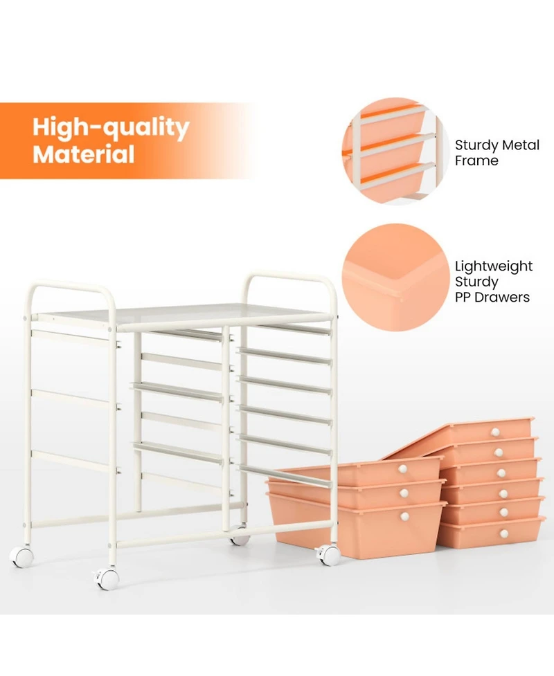 Gouun 9-Drawer Rolling Cart with 3 Large and 6 Medium Drawers