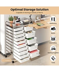 Gouun 15-Drawer Chrome Rolling Storage Trolley with 88 lbs Total Capacity