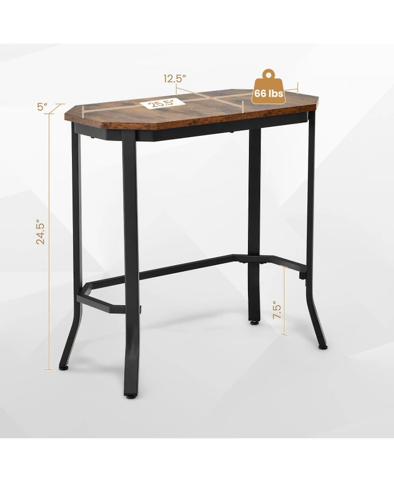 Gouun 25.5 x 12.5 in Narrow End Table with Rustic Wood Top and Steel Frame