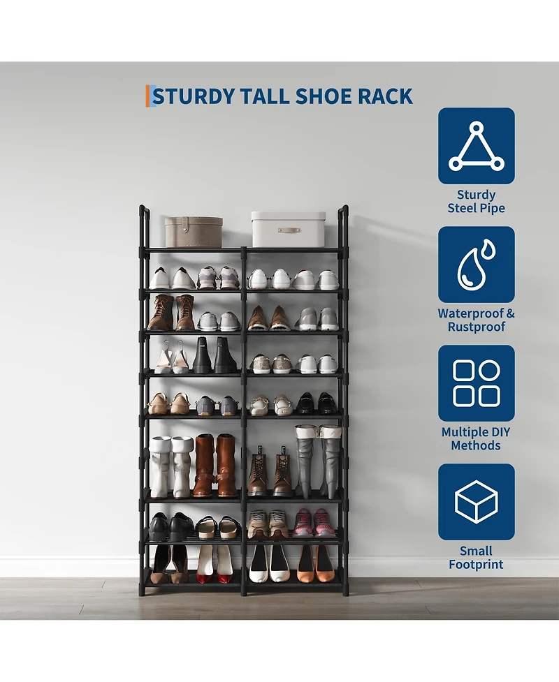 Homfan 10 Tier Shoe Rack with Adjustable Fabric Shelves, Metal Frame, Slim Storage for Entryway and Bedroom