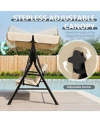 Homfan Outdoor Porch Swing with Adjustable Canopy Patio Swing, Heavy Duty for Adults, Metal Frame Garden, Backyard and Poolside