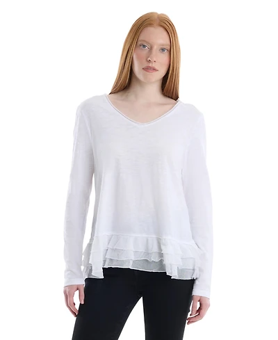 Wilt Clothing Women's V-Neck Mixed Media Long Sleeve