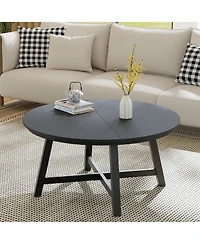 Homfan Modern 36 Inch Round Coffee Table, Industrial Style, Black Metal Frame, Wood Grain Top, Thick Legs, Adjustable Feet, Easy Assembly