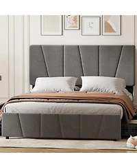 Homfan Bed Frame with Adjustable Headboard - Multiple Storage Drawers - Wooden Slats - No Box Spring Needed - Modern Bedroom Furniture