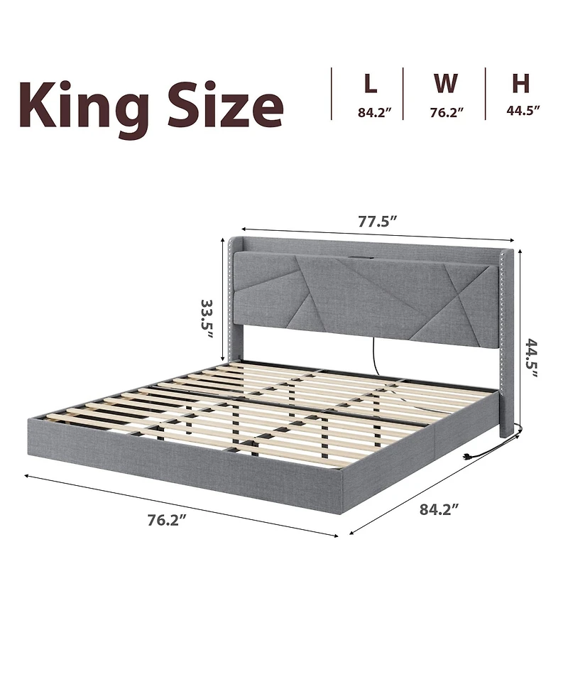 Homfan Floating Bed Frame with Led Lights, Charging Station