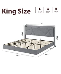 Homfan Floating Bed Frame with Led Lights, Charging Station