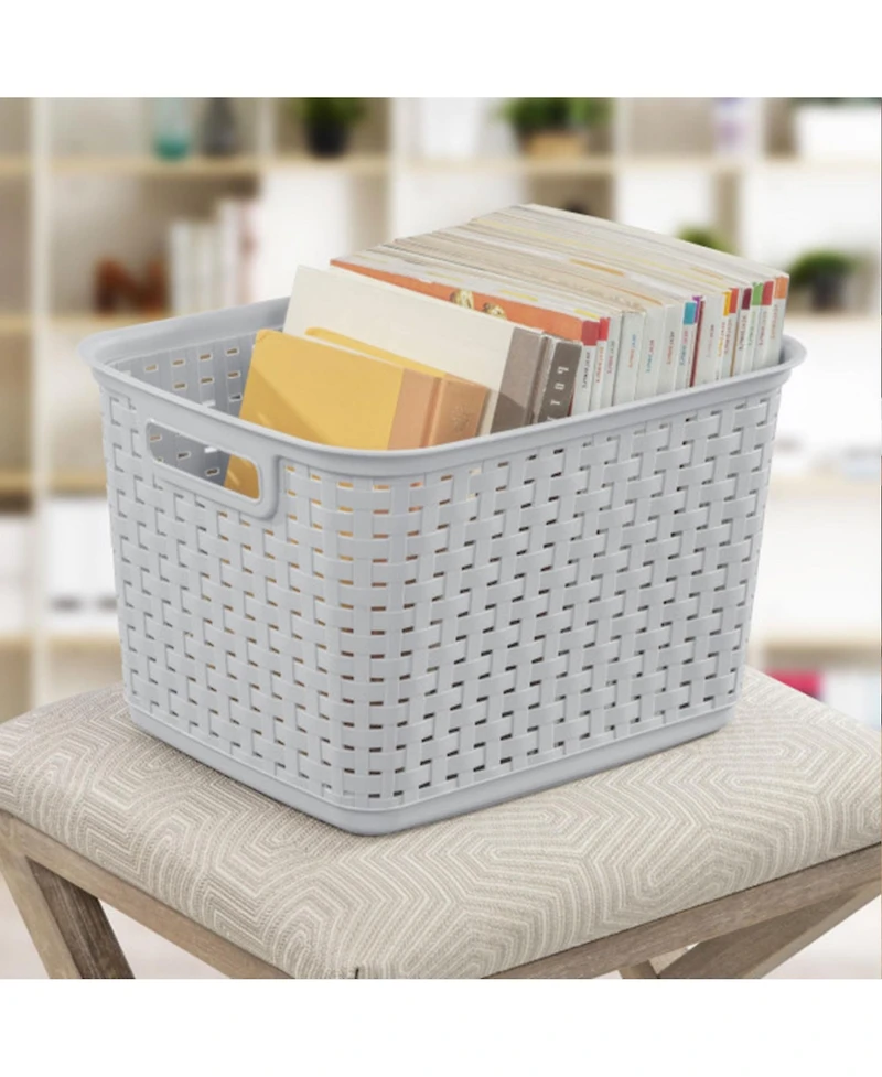 Gnuadz Tall Weave Woven Plastic Storage Baskets With Handles Gift Basket