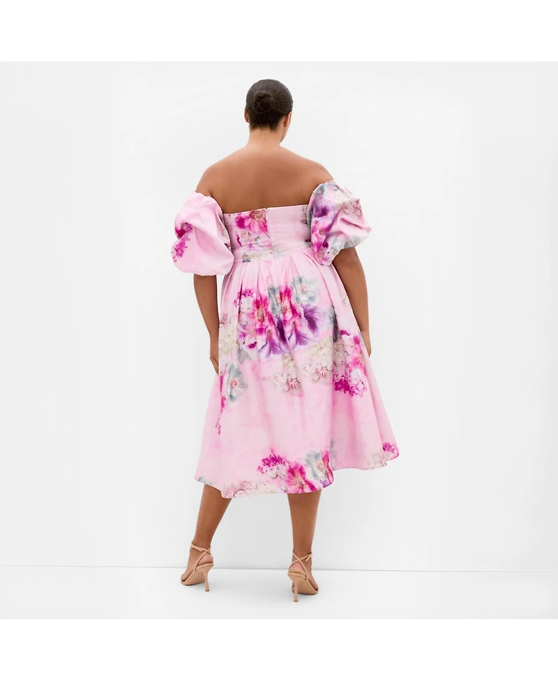 City Chic Women's Rosalee Garden Print Puff Sleeve Midi Dress