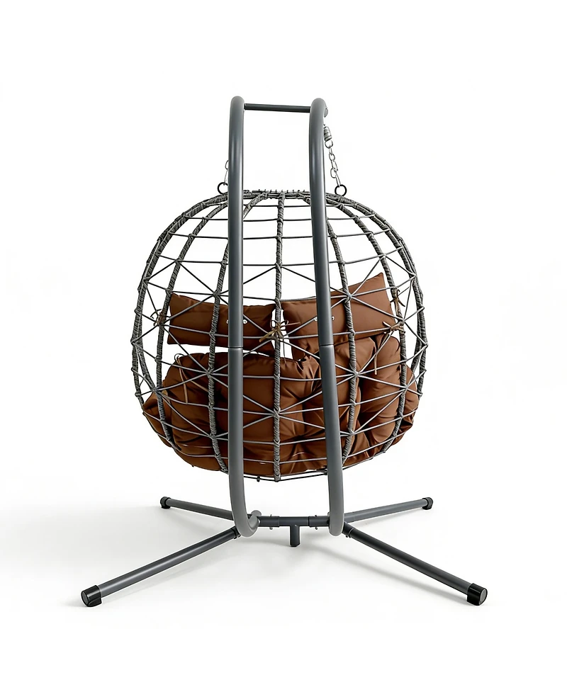 Rainsken Oversized 2-Seater Hanging Egg Chair with Stand and Cushions, Double Swing Chair for Indoor and Outdoor Use in Bedroom, Balcony and Garden