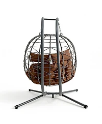 Rainsken Oversized 2-Seater Hanging Egg Chair with Stand and Cushions, Double Swing Chair for Indoor and Outdoor Use in Bedroom, Balcony and Garden