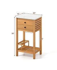 Sugift Patio Acacia Wood Storage Cabinet Buffet Bar Table with Faux Marble Countertop