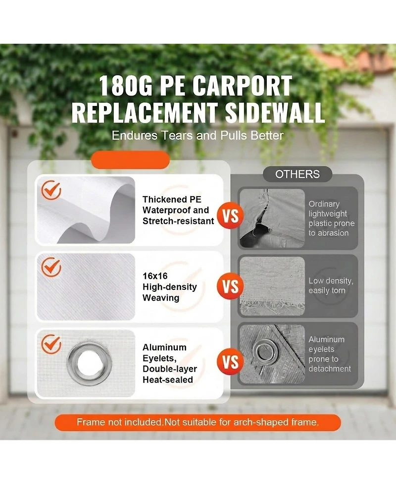 Sugift 10 x 20 ft Carport Replacement Canopy Cover Waterproof Uv Protected