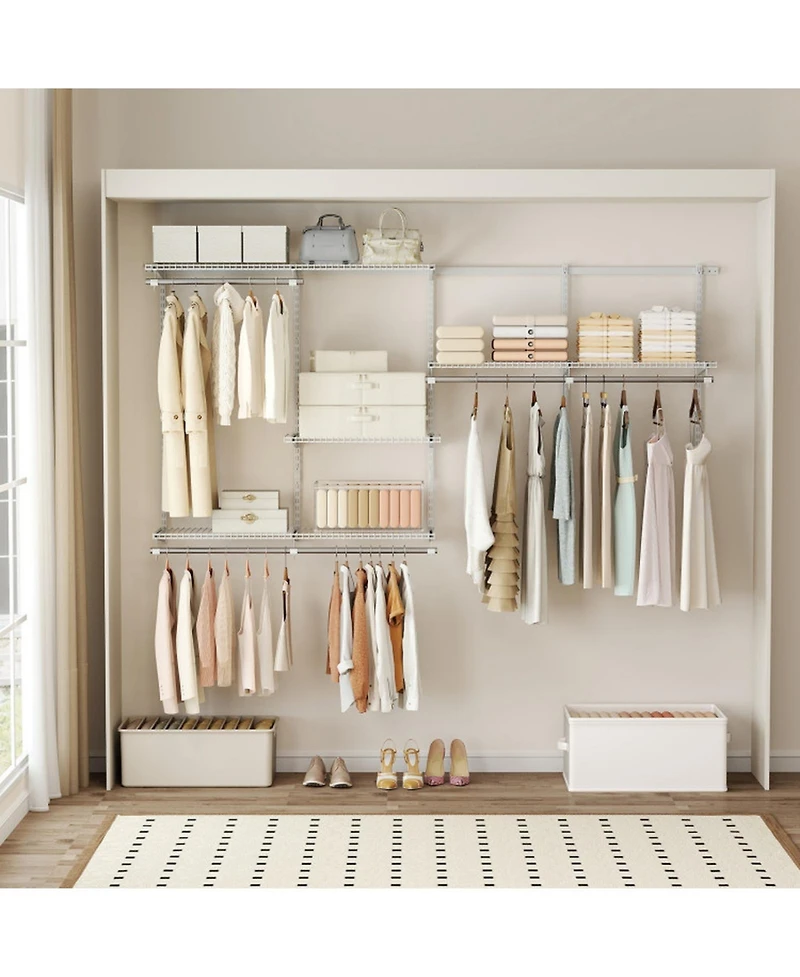 Gouun Wall-Mounted Closet Organizer System with 7 Shelves and 5 Hanging Rods
