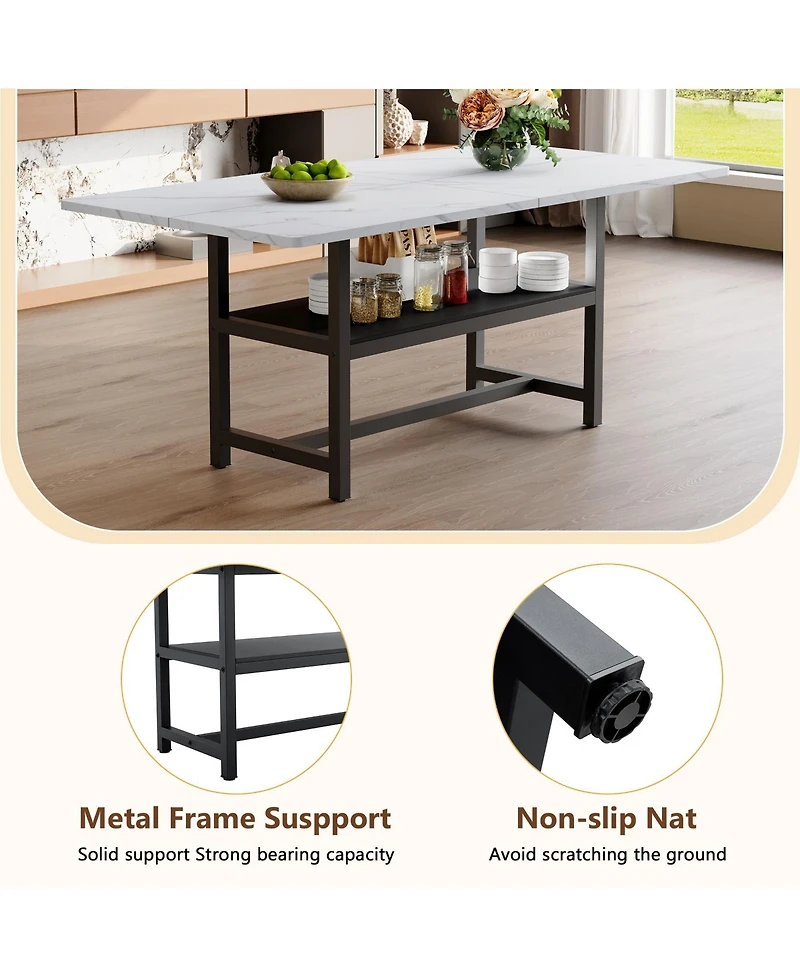 Rainsken 71" Rectangular Dining Table with Storage Shelf, Mdf Top and Metal Legs for Kitchen, Dining Room and Living Room