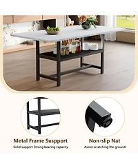 Rainsken 71" Rectangular Dining Table with Storage Shelf, Mdf Top and Metal Legs for Kitchen, Dining Room and Living Room