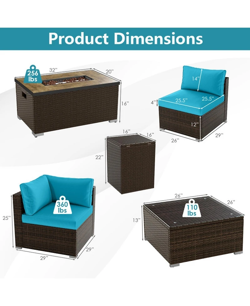 Sugift 7 Piece Outdoor Furniture Set with Fire Pit Table and Propane Tank Cover