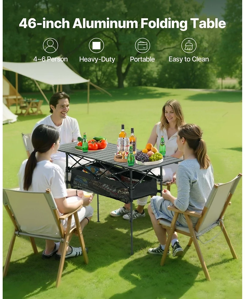 Sugift Portable Folding Camping Table Roll Up Adjustable Height 47.2in Wide for Bbq and Picnic