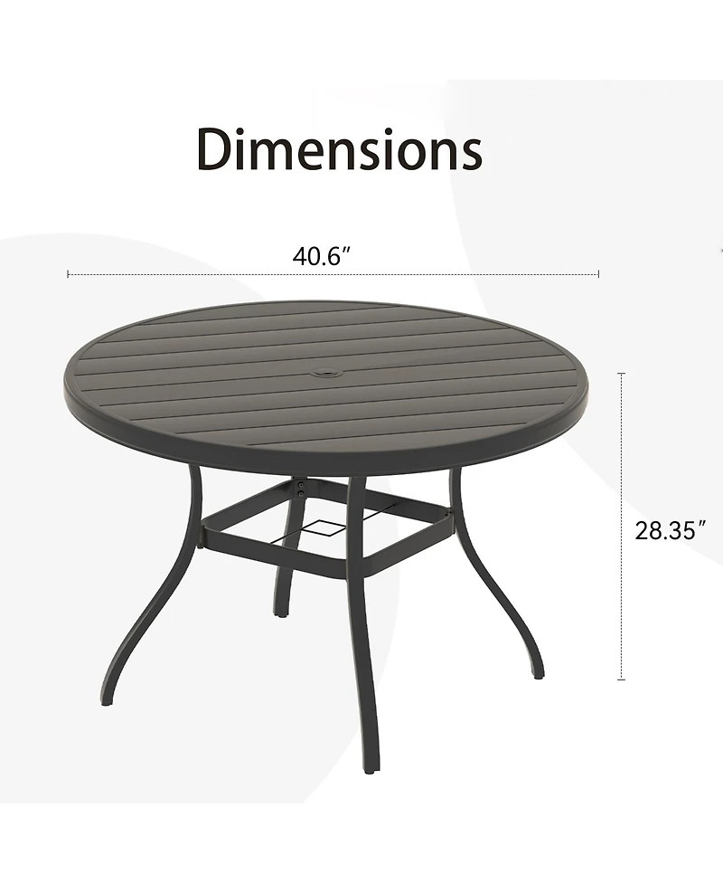 Mondawe 40.6" Round Outdoor Dining Table for 4-6 People, All-Weather Steel Patio Table with Umbrella Hole