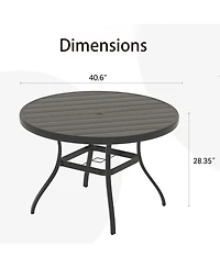 Mondawe 40.6" Round Outdoor Dining Table for 4-6 People, All-Weather Steel Patio Table with Umbrella Hole