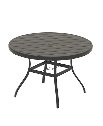 Mondawe 40.6" Round Outdoor Dining Table for 4-6 People, All-Weather Steel Patio Table with Umbrella Hole