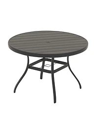 Mondawe 40.6" Round Outdoor Dining Table for 4-6 People, All-Weather Steel Patio Table with Umbrella Hole