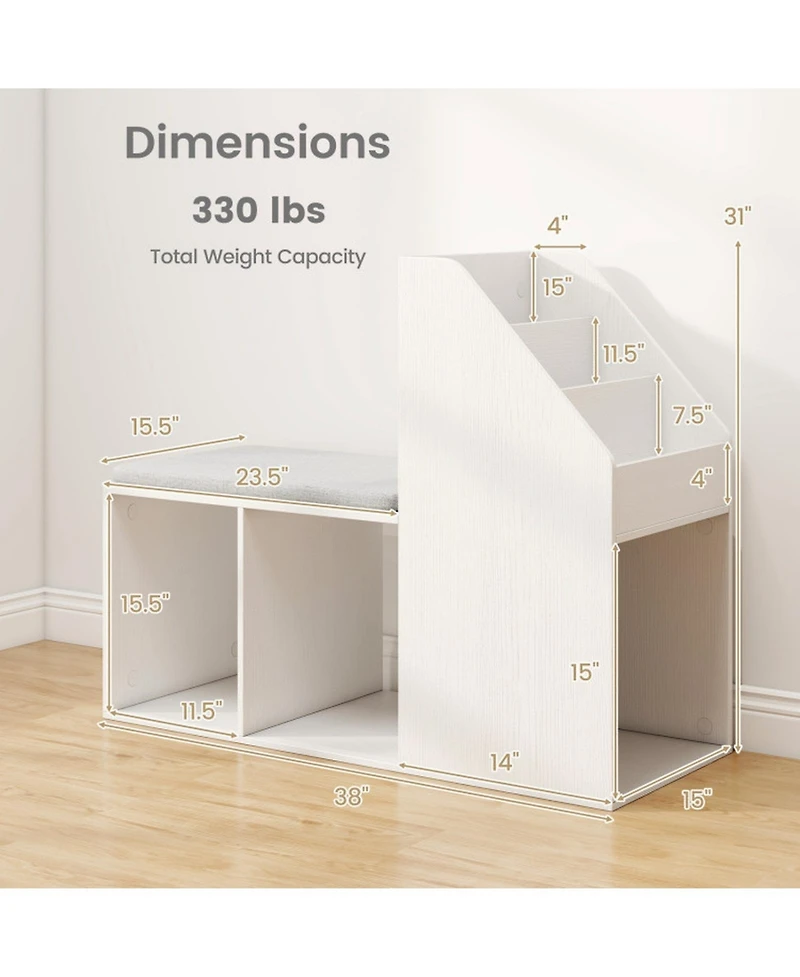 Gouun Shoe Storage Bench with Removable Cushion and 6 Open Compartments