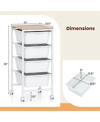Gouun 5-Drawer Rolling Storage Cart with Wooden Tabletop, Metal Frame and Lockable Casters