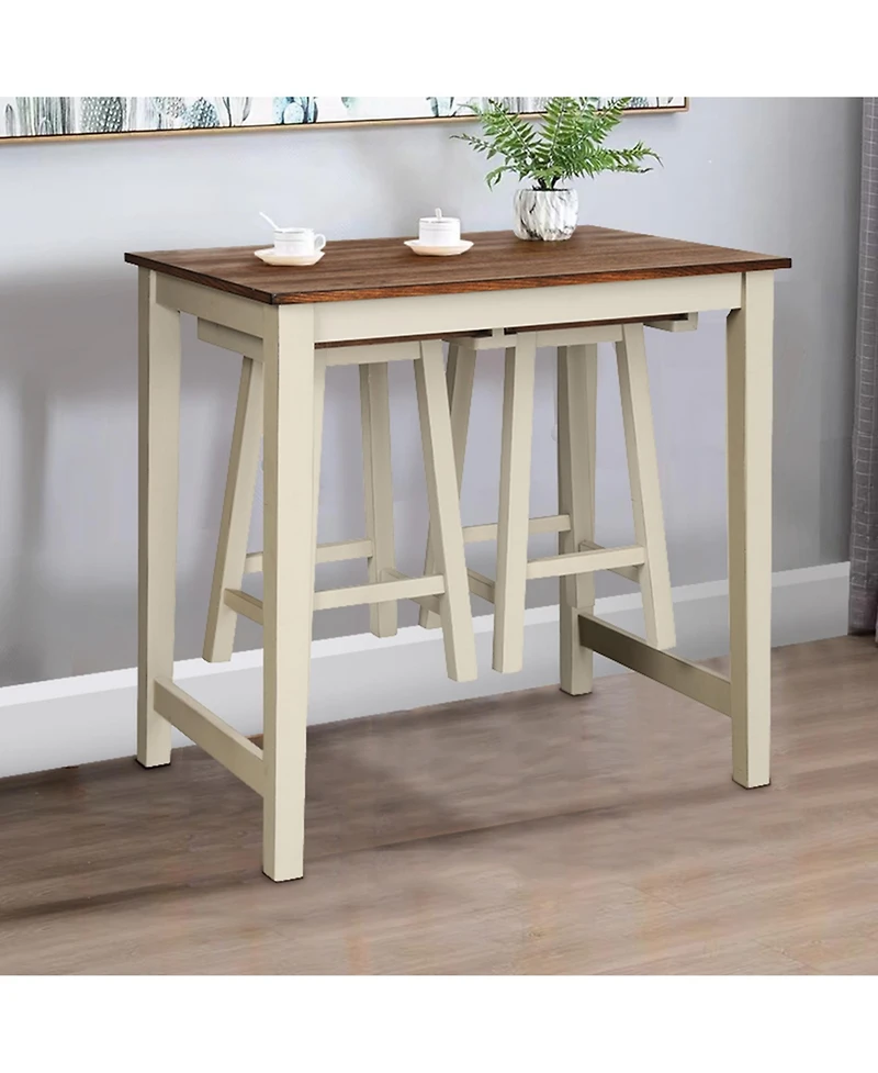 Gymax 3-Piece Bar Table Set Counter Pub Tableand 2 Saddle Bar Stools w/ Hanging Design