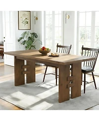Tribesigns Solid Wood Dining Table for 4-6, 63'' Kitchen Table with Large Tabletop and Heavy Duty Legs, Rectangular Farmhouse Dinner Tables