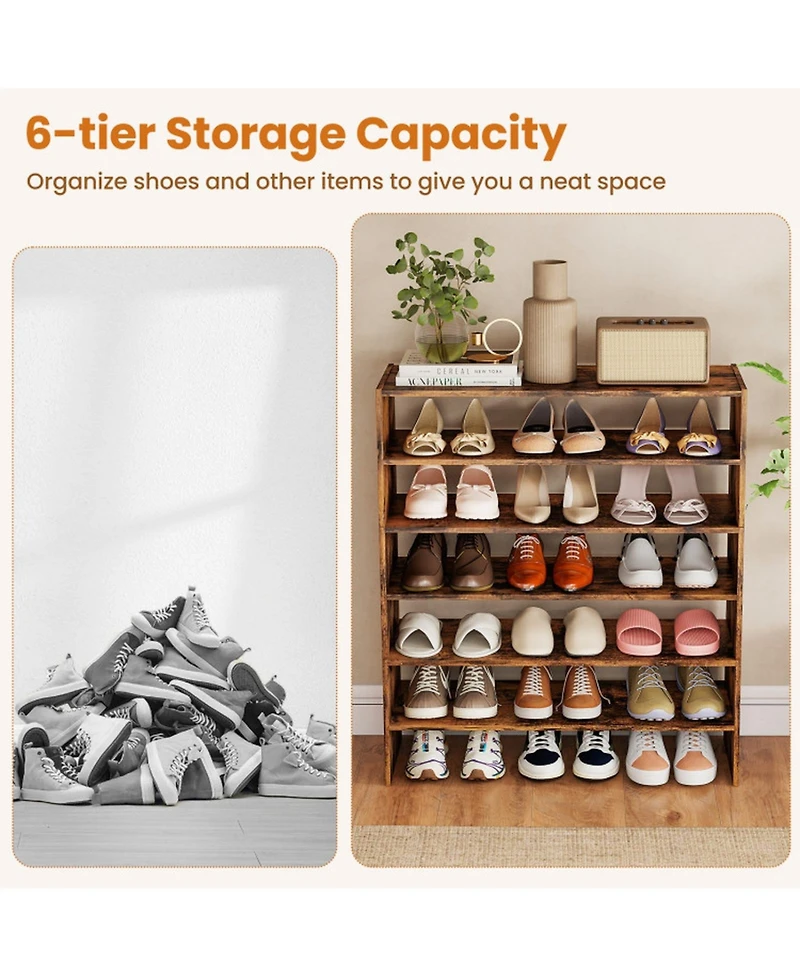 Gouun 6-Tier Stackable Shoe Rack with Anti-Tipping Device for Entryway