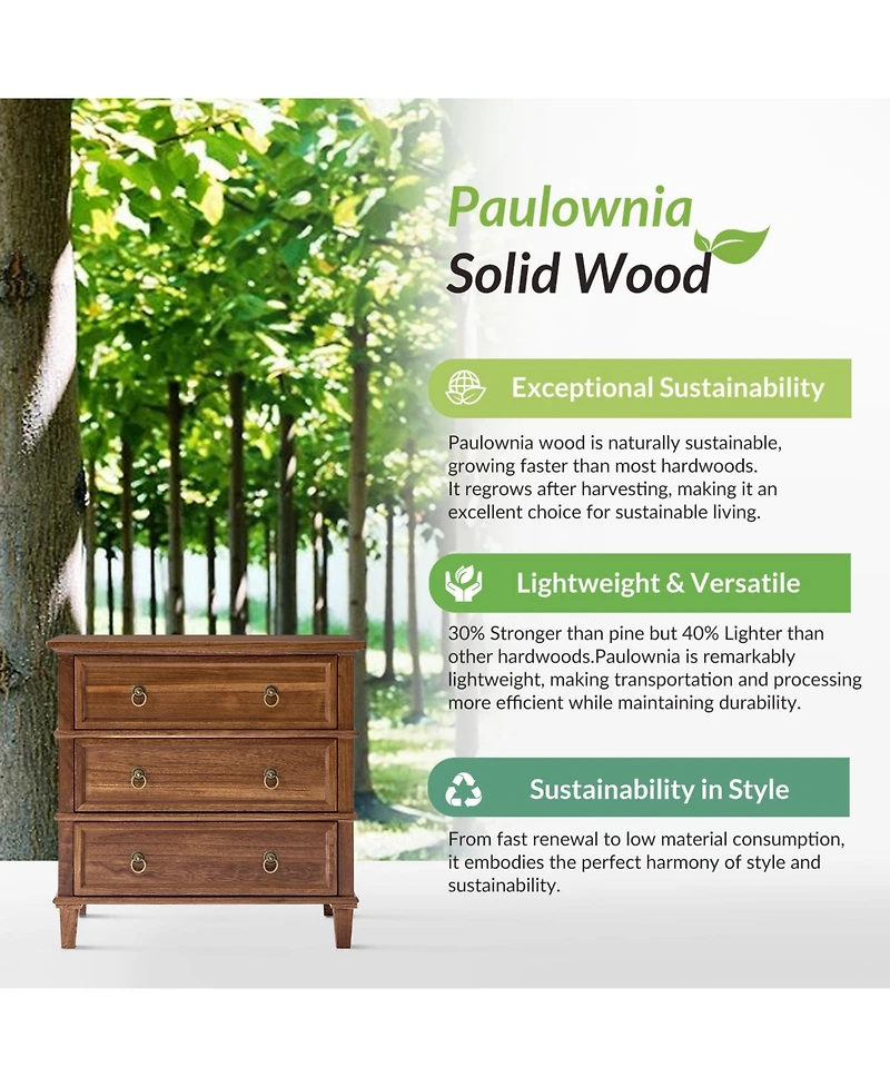 Hulala Home Allisa 28"W 3-Drawer Solid Wood End Table with Built-in Charging Station