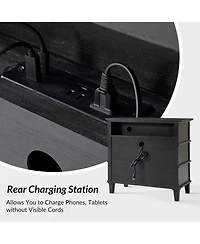 Hulala Home Allisa 28"W 3-Drawer Solid Wood End Table with Built-in Charging Station