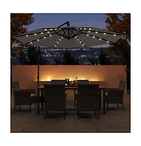 Gouun 10 ft Solar Offset Hanging Umbrella with 32 Led Lights, Base and 360 Rotation