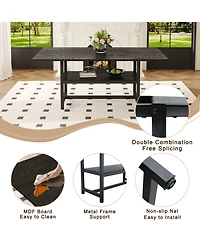 Rainsken 71" Rectangular Kitchen Dining Table with Storage Shelf, Practical Mdf Wood Table and Metal Legs for Home Dining Area