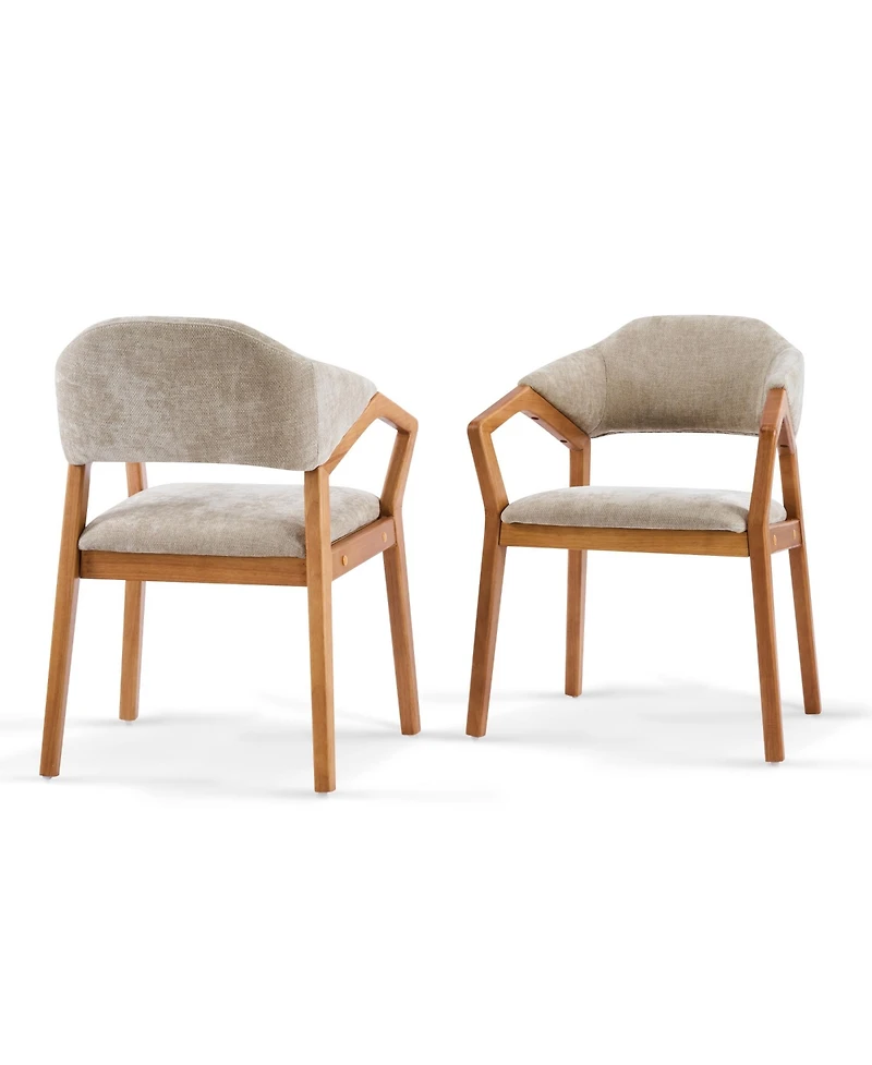 Rainsken Wooden Arm Dining Chairs Set of 2, Soft Chenille Upholstered Seat with Curved Backrest for Compact Dining Areas