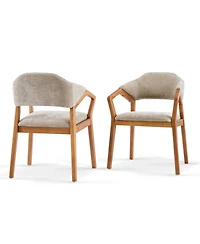 Rainsken Wooden Arm Dining Chairs Set of 2, Soft Chenille Upholstered Seat with Curved Backrest for Compact Dining Areas