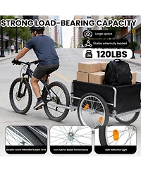 Rainsken Foldable Bike Cargo Trailer, Heavy Duty Bicycle Wagon Cart with 20'' Wheels, Removable Cover, 120 lbs Capacity for Luggage, Groceries