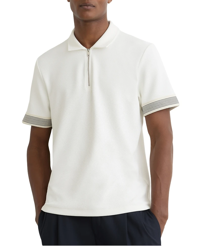 Reiss Men's Sleeve-Trim Half-Zip Polo Shirt