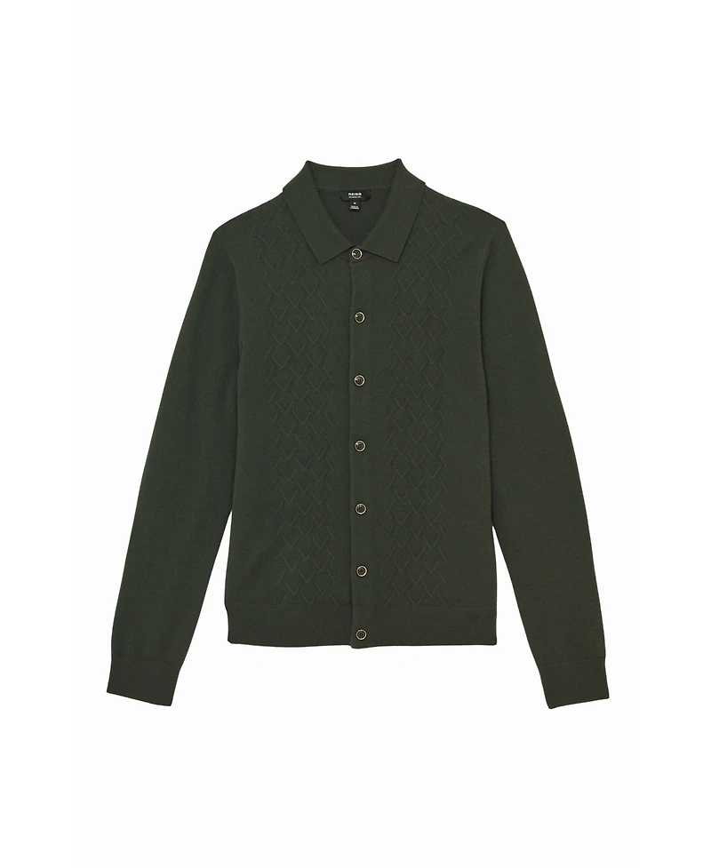 Reiss Men's Wool V-Stitch Button-Through Cardigan Sweater