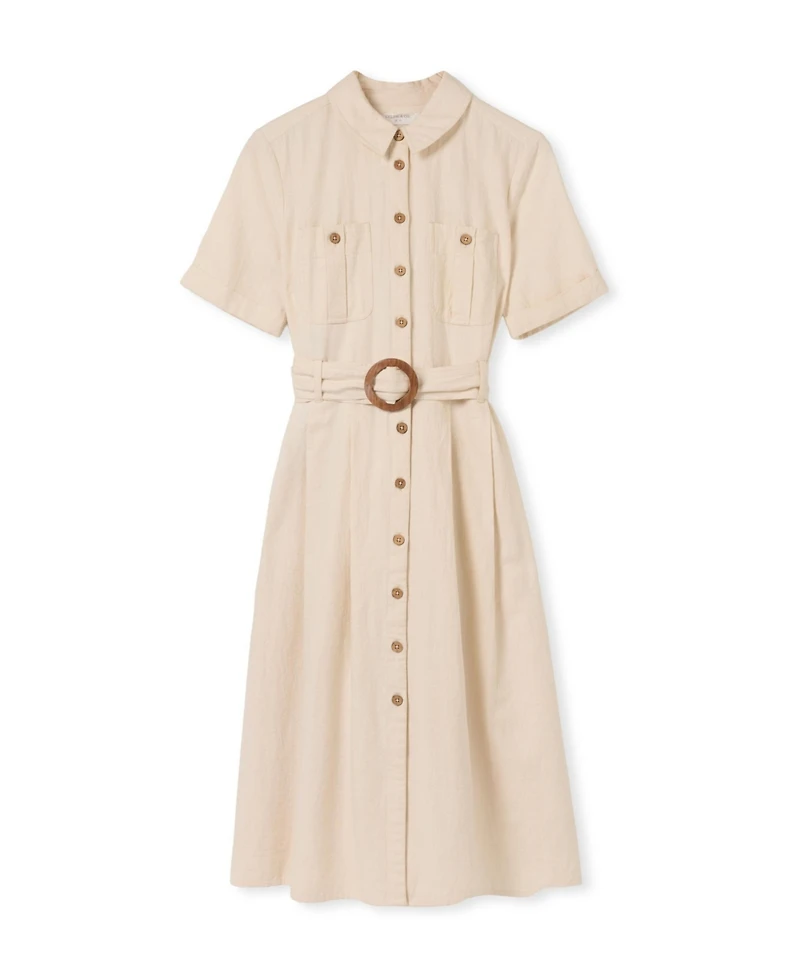 Celtic & Co. Women's Belted Safari Midi Shirt Dress