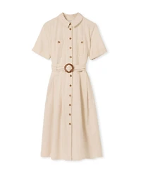 Celtic & Co. Women's Belted Safari Midi Shirt Dress