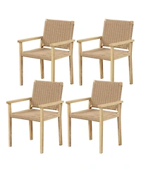 Gymax 4PCS Chair Rubber Wood Dining Armchairs Paper Rope Woven Seat Balcony Patio